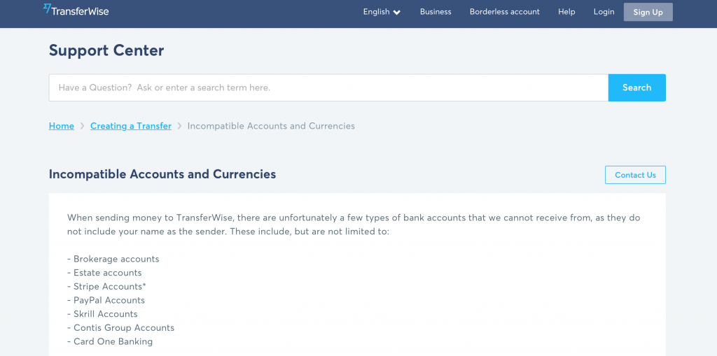 TransferWise incompatible with PayPal and Stripe